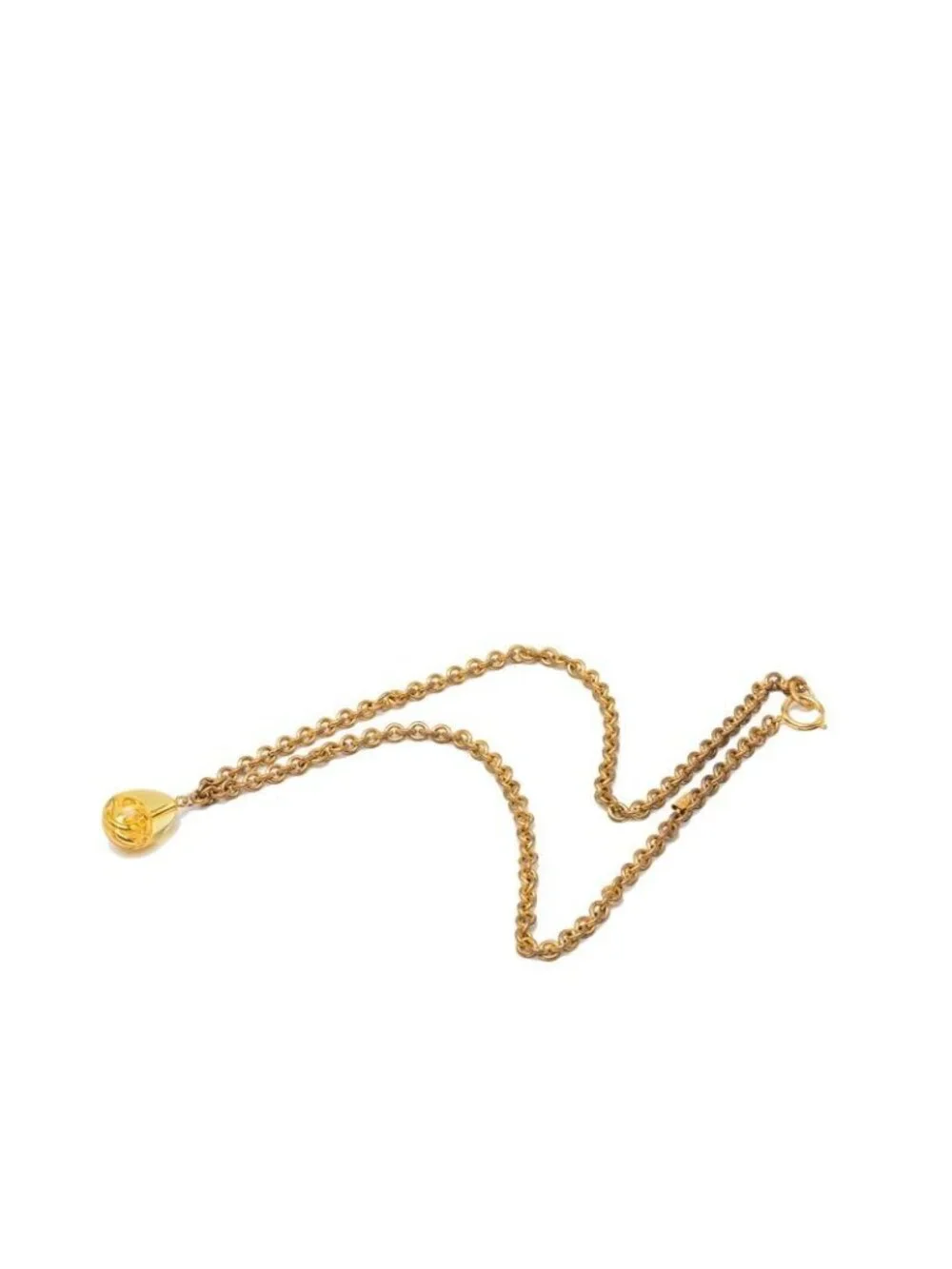 Chanel CC Logo Long Chain Pendant Gold Plated Resin